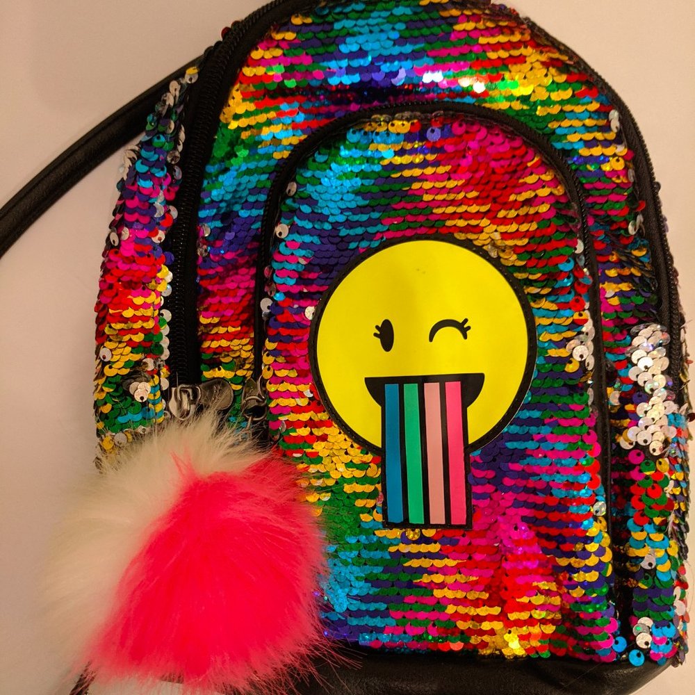 Rainbow Sequin Emoji Mini Backpack